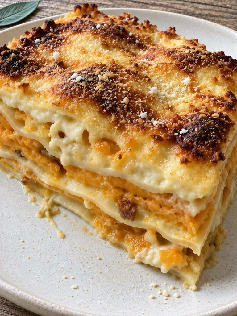 Butternut Squash Lasagna from Mantova (Lasagne alla Zucca) close up