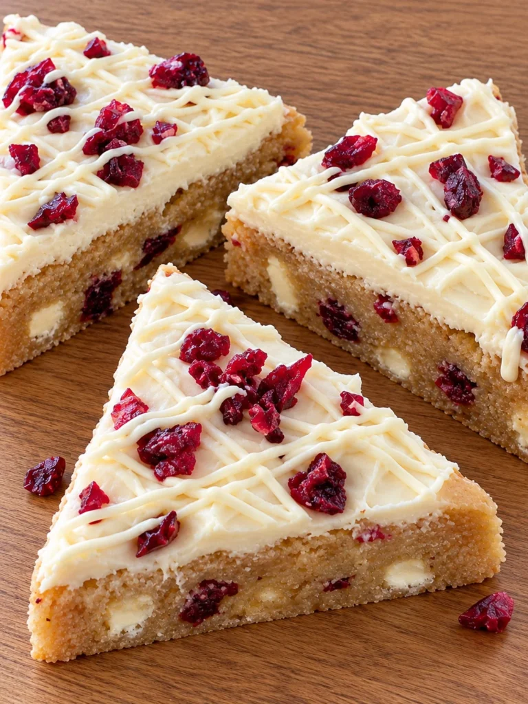 Cranberry Bliss Bars with Orange Cream Cheese Icing and White Chocolate Drizzle from the side