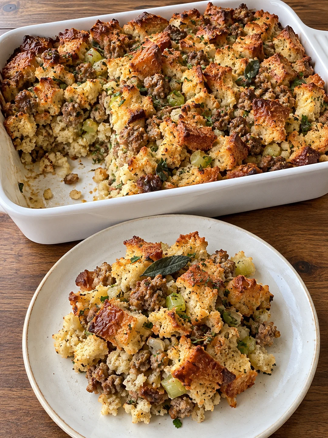 New England Sausage Stuffing with Sage, Thyme and Buttered Celery