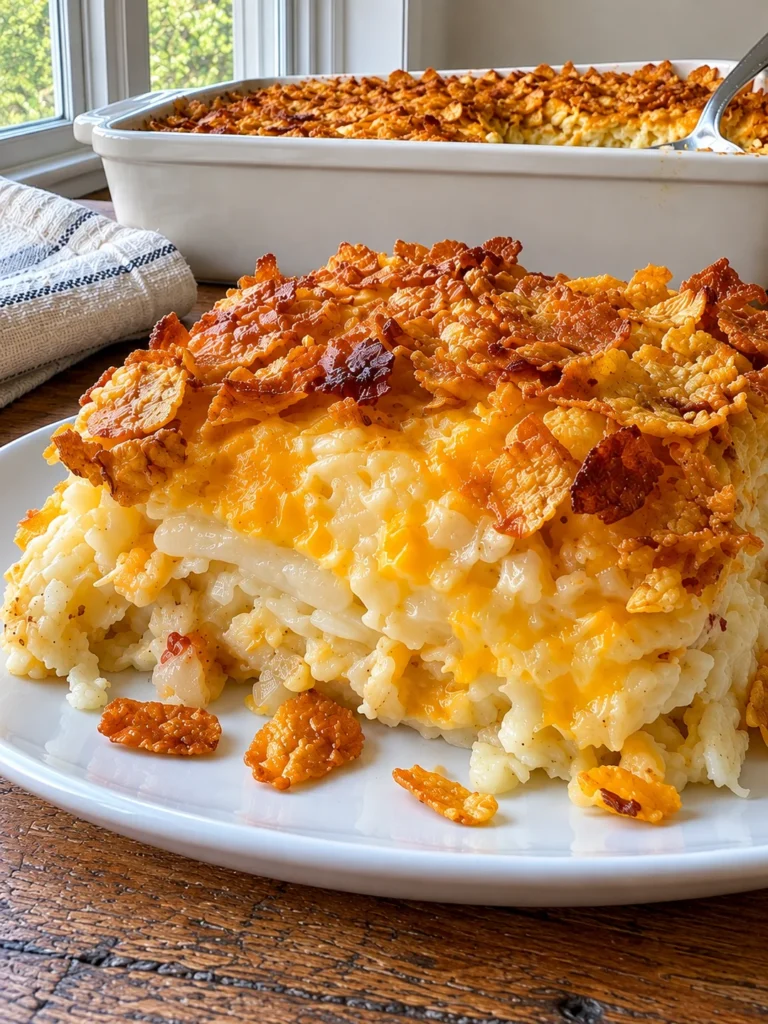 Funeral Potatoes, the Utah Church-Hall Classic with a Buttered Corn Flake Crust close up