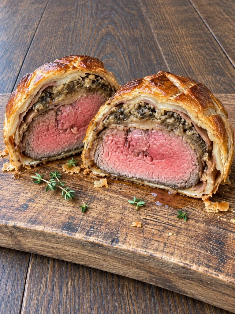 Beef Wellington, Modern British Restaurant Style from the side