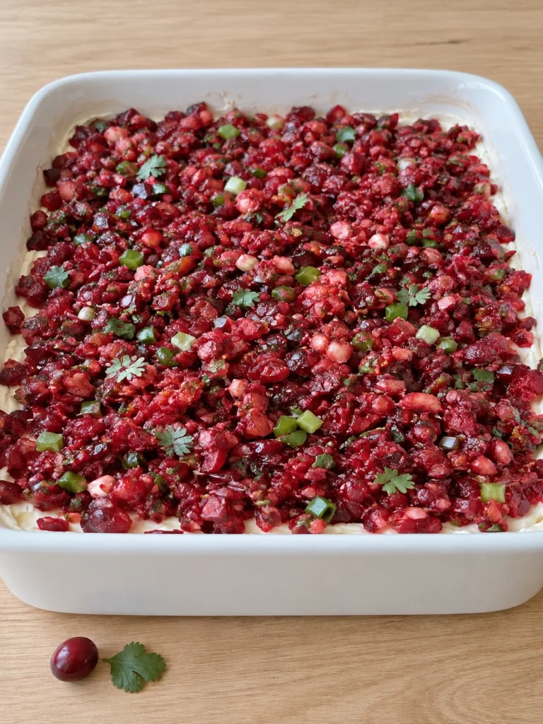 Cranberry Jalapeno Dip (Cranberry Jalapeño Cream Cheese Dip) Layered the American Holiday Way from the side