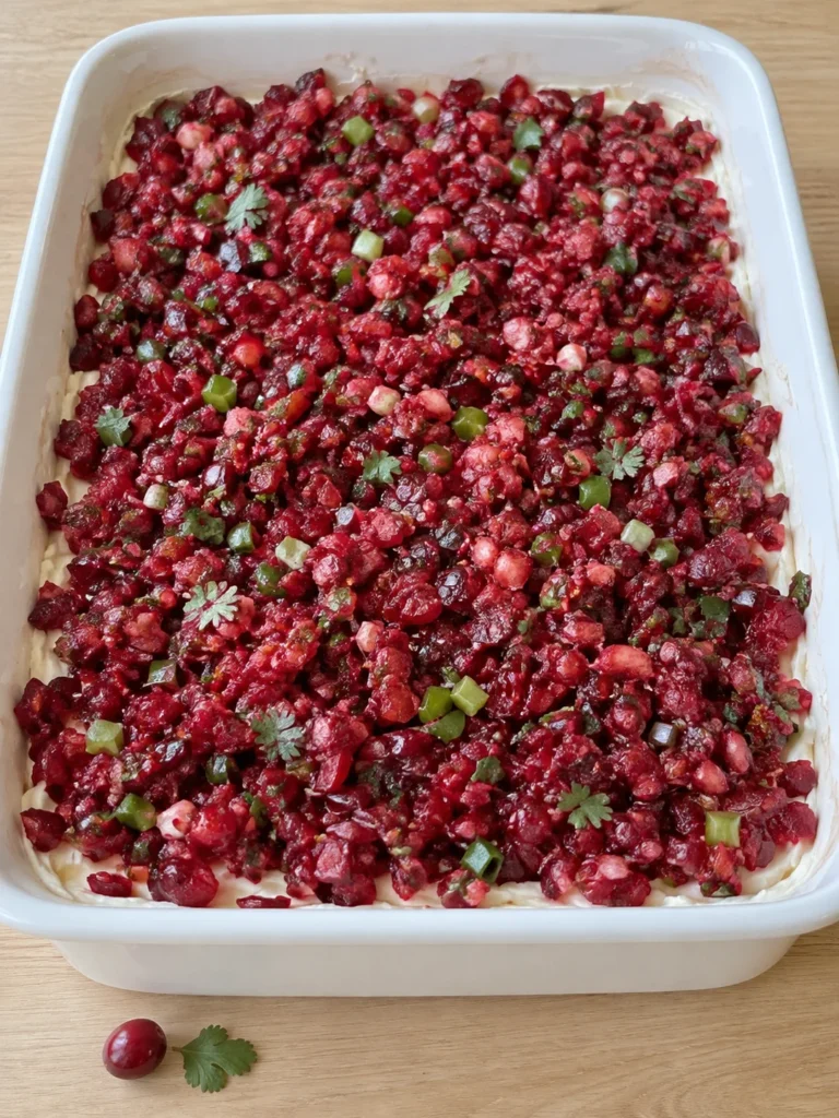 Cranberry Jalapeno Dip (Cranberry Jalapeño Cream Cheese Dip) Layered the American Holiday Way