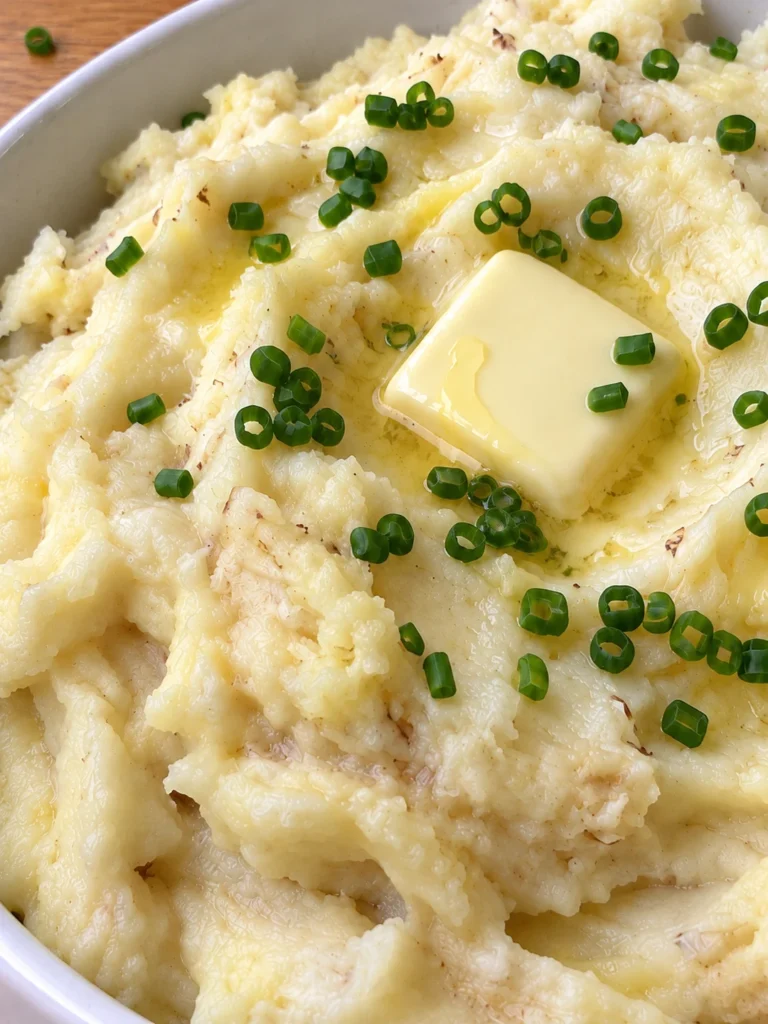 Crockpot Mashed Potatoes with Garlic, Butter and Sour Cream close up
