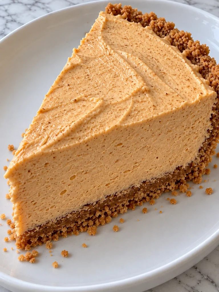 No Bake Pumpkin Pie with a Gingersnap-Graham Crust and Gelatin-Set Spiced Filling close up