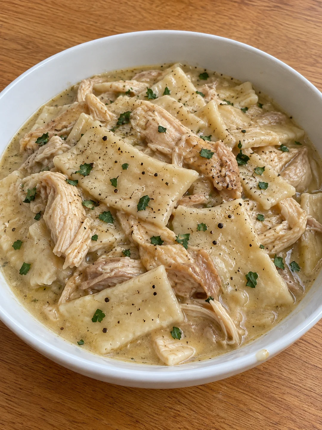 Southern Chicken and Dumplings with Rolled Flat Slicks