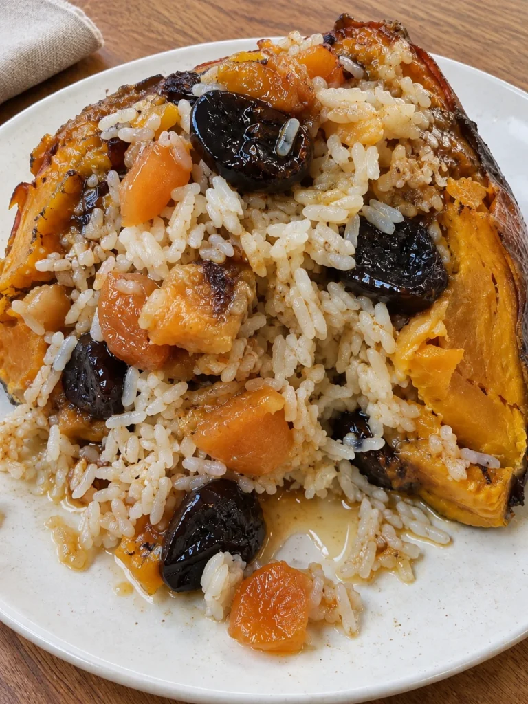 Armenian Stuffed Pumpkin (Ghapama) with Rice, Honey and Dried Fruit from the side