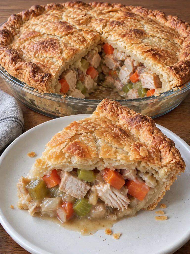 Turkey Pot Pie the New England Way, with a Double Butter Crust from the side