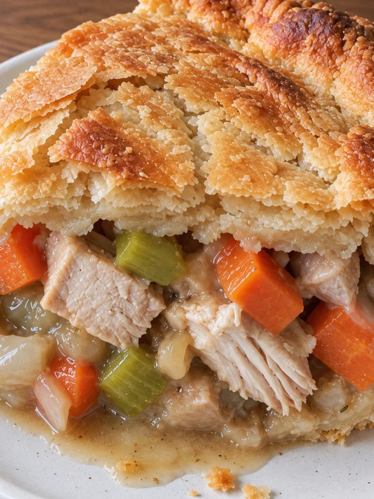 Turkey Pot Pie the New England Way, with a Double Butter Crust close up