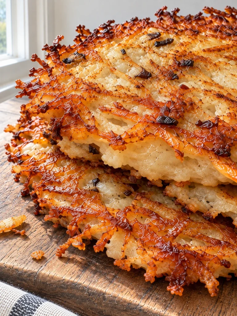 Potato Latkes (Ashkenazi Latkes) Fried Crisp in Schmaltz close up