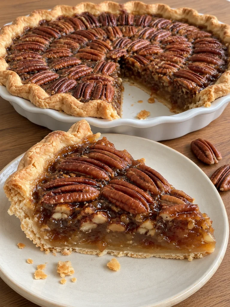 Louisiana Pecan Pie with Dark Cane Syrup and an All-Butter Crust from the side