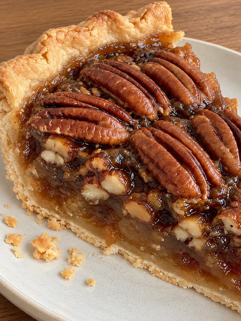 Louisiana Pecan Pie with Dark Cane Syrup and an All-Butter Crust close up