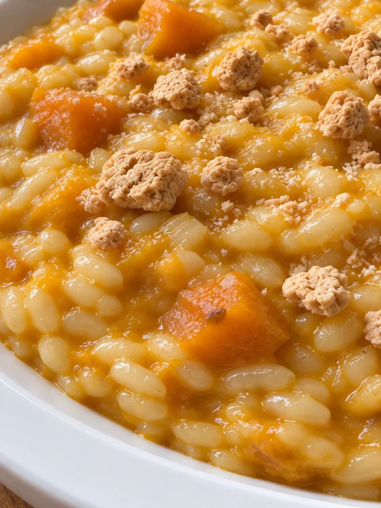 Pumpkin Risotto from Mantua (Risotto alla Zucca) close up