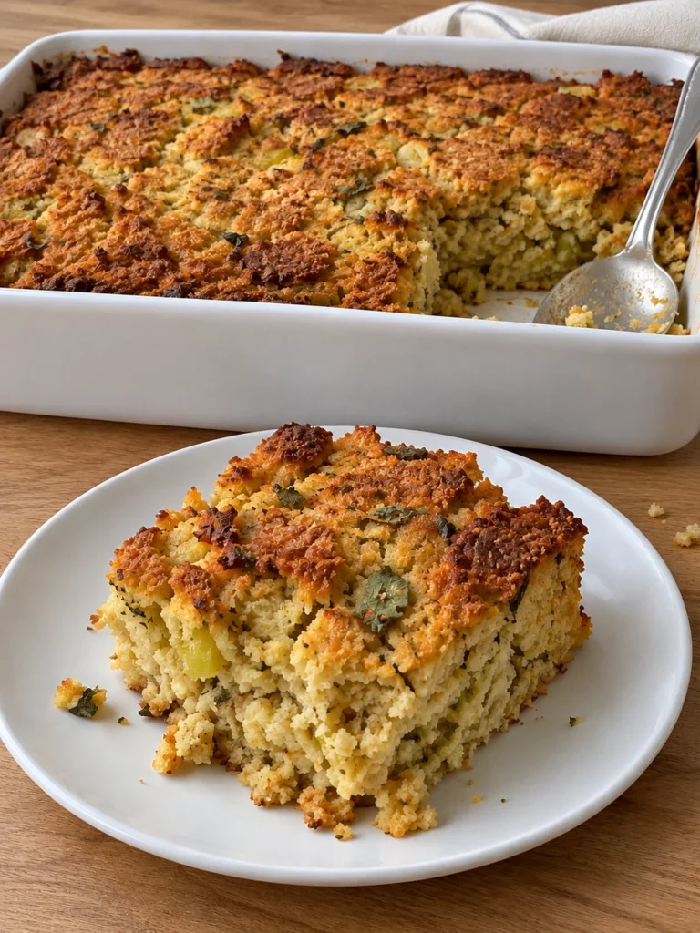 Southern Cornbread Dressing, the Old-Country Way with Sage and Giblet Broth from the side