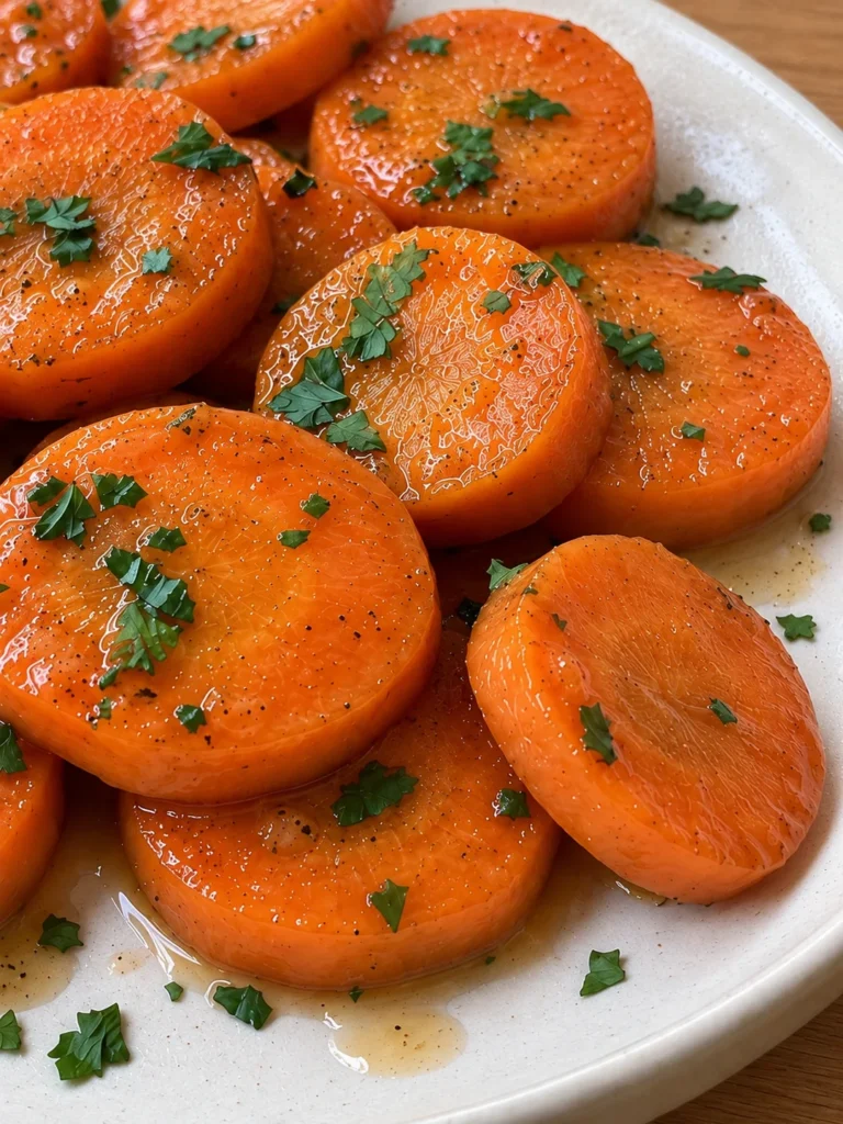 Honey Glazed Carrots, Pan-Glazed the French Way (Carottes Glacées) close up