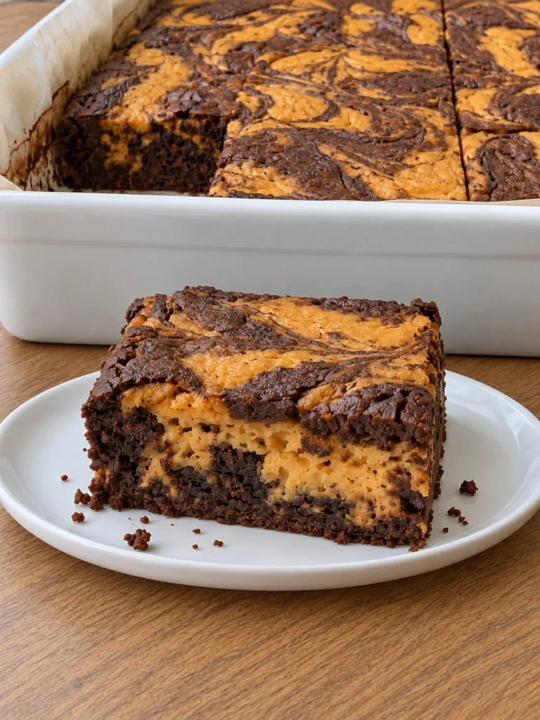 Pumpkin Brownies with a Cheesecake Swirl from the side