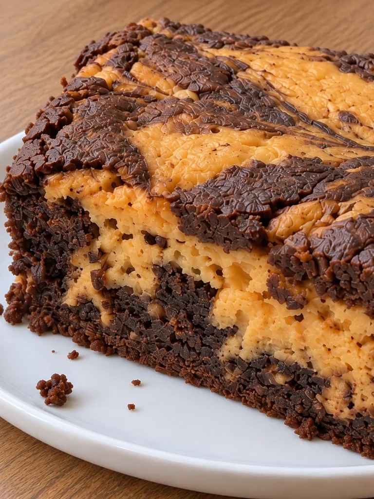 Pumpkin Brownies with a Cheesecake Swirl close up