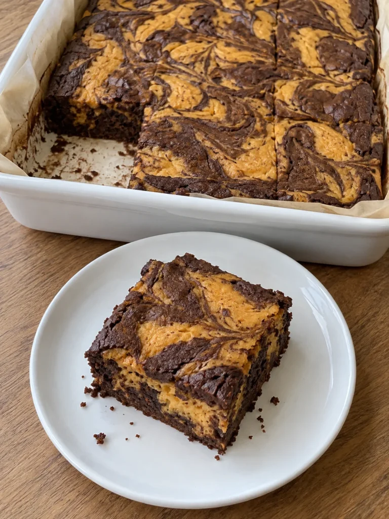 Pumpkin Brownies with a Cheesecake Swirl