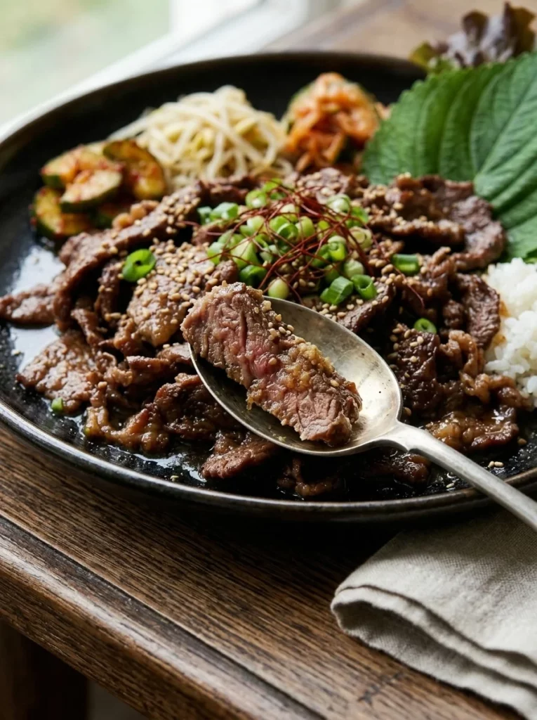 Seoul-Style Beef Bulgogi plated, fork detail
