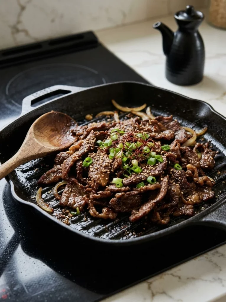 Seoul-Style Beef Bulgogi in the pan
