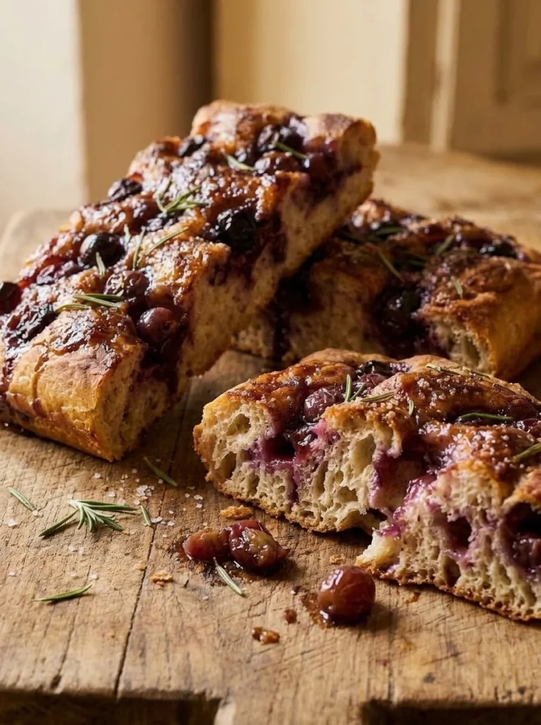 Tuscan Schiacciata all'Uva (Harvest Grape Focaccia from Chianti) from the side