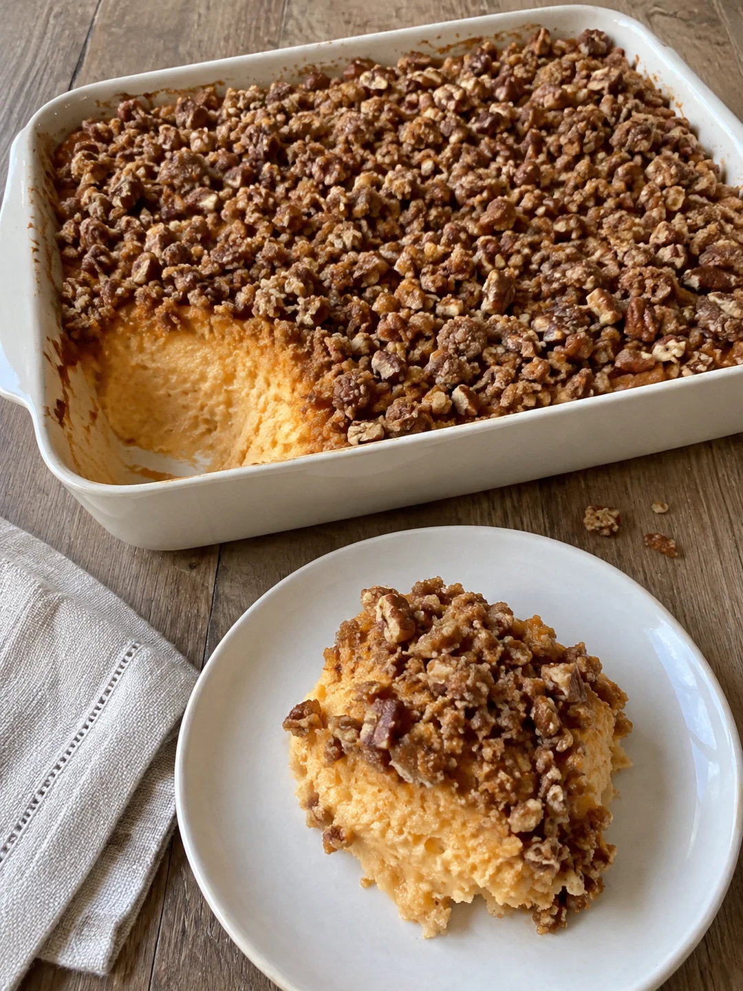 Southern Sweet Potato Souffle with Brown Sugar Pecan Streusel
